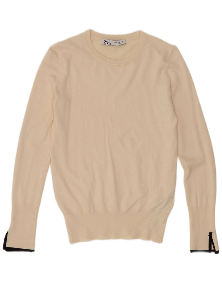 Damski sweter Zara z okrągłym dekoltem UK 8 Small Off White Wiskoza