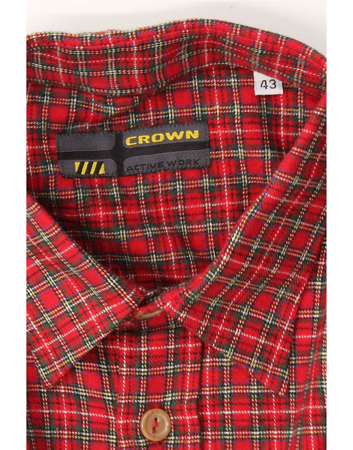 Męska koszula flanelowa Crown, rozmiar 43, duża, bawełniana w czerwoną kratę