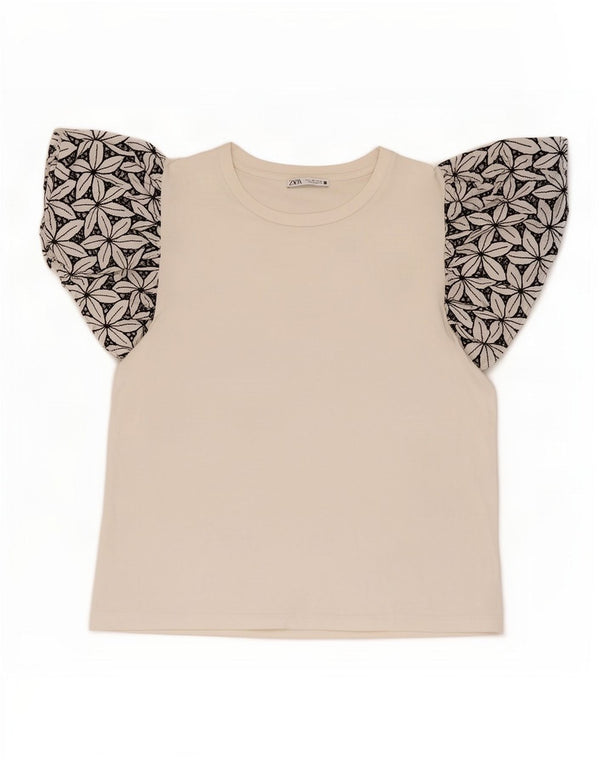 Bluzka damska Zara Top UK 14, duża, biała, bawełniana w kwiaty
