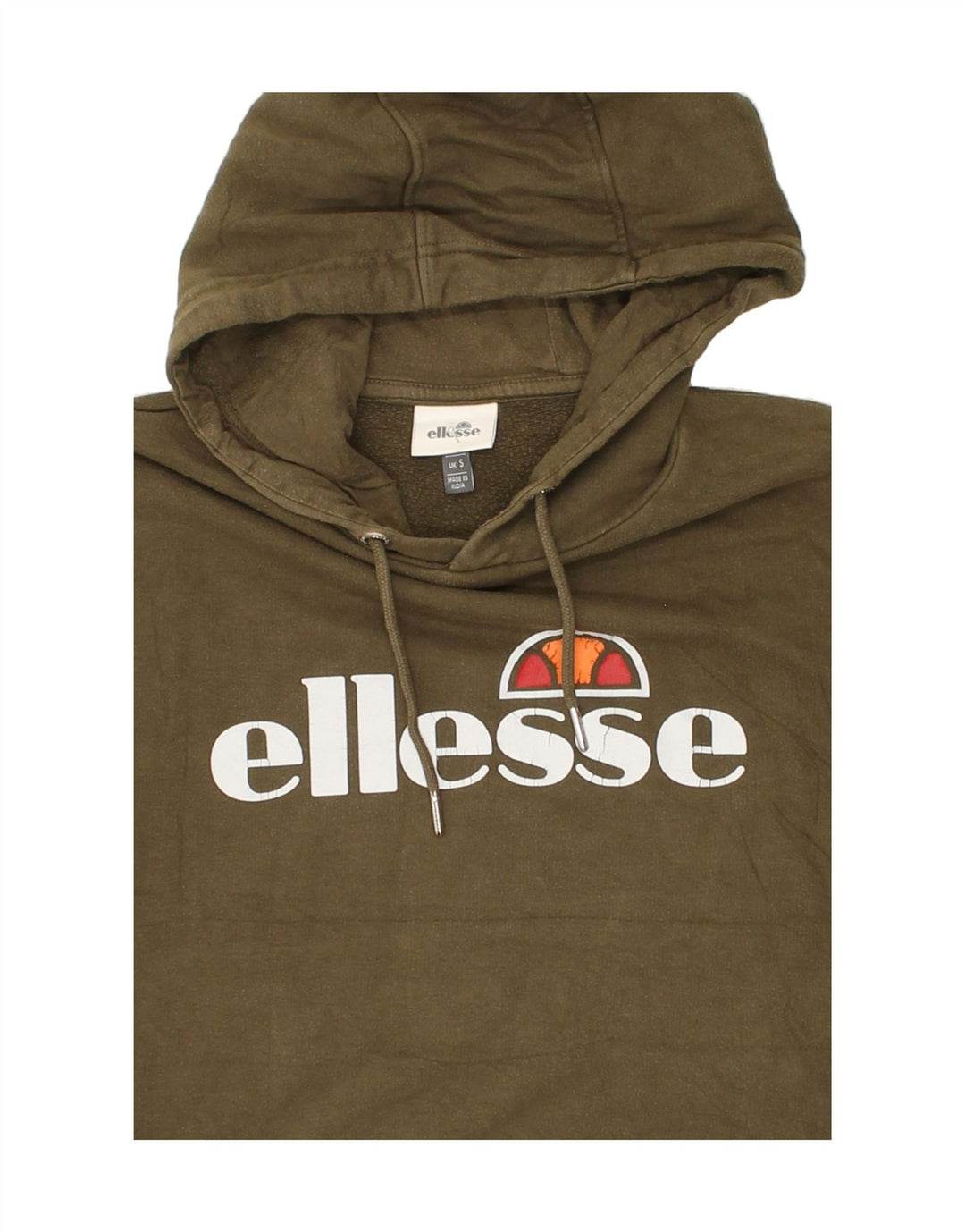 ELLESSE Mens Graphic Hoodie Jumper Small Khaki Cotton Vintage Ellesse and Second-Hand Ellesse from Messina Hembry 