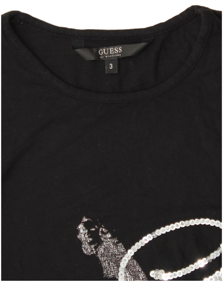 Damski top graficzny Guess By Marciano z długim rękawem, rozmiar 3 XS, czarny