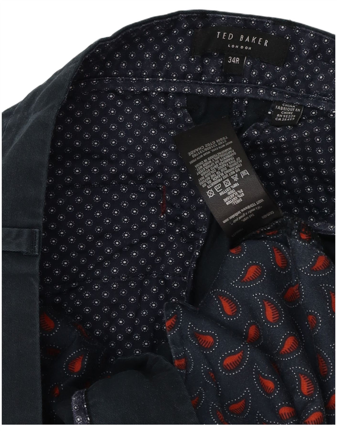 Męskie proste spodnie garniturowe TED BAKER W34 L30 Granatowa bawełna