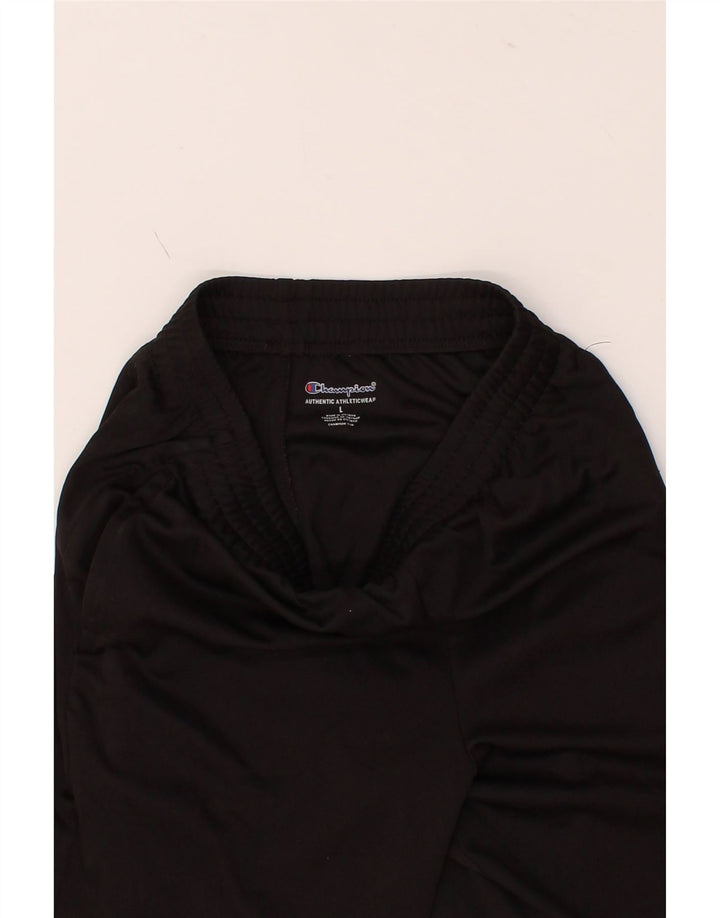 CHAMPION Mens Graphic Sport Shorts Large  Black Polyester Vintage Champion and Second-Hand Champion from Messina Hembry 