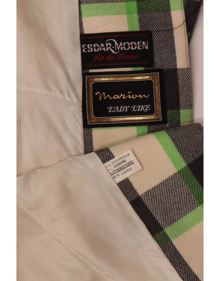 Płaszcz damski w stylu vintage UK 12, średni, wielobarwny, w kratkę, nowa wełna