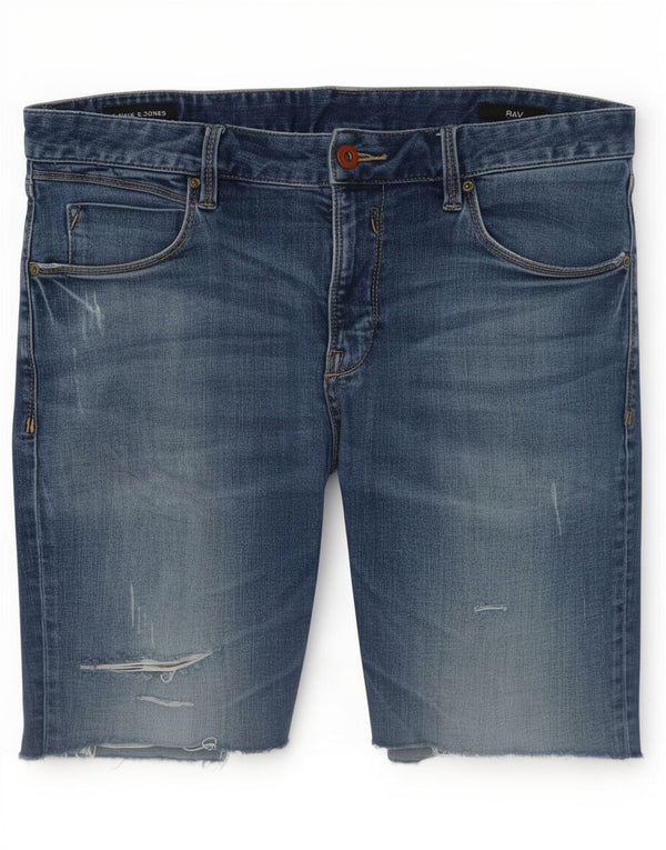 Męskie spodenki jeansowe Jack & Jones w trudnej sytuacji, slim fit, duże, W34, niebieska bawełna