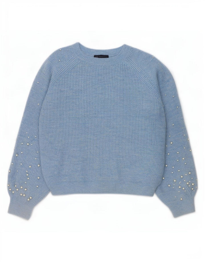 Marks & Spencer Damski sweter z dekoltem w łódkę, UK 14, średni niebieski w cętki
