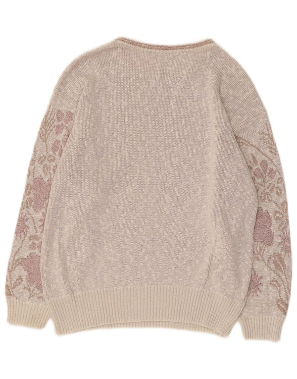 Sweter damski VINTAGE z dekoltem w łódkę UK 12, średni fiolet w kwiaty