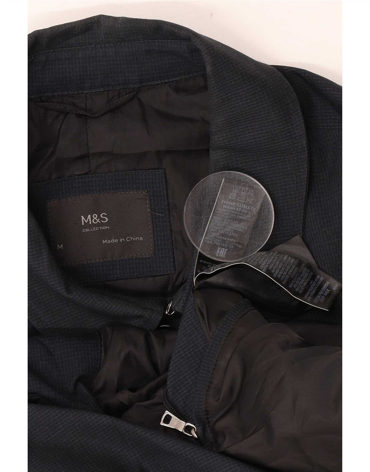 Marks & Spencer Płaszcz męski UK 38, średni granatowy, poliester w pepitkę