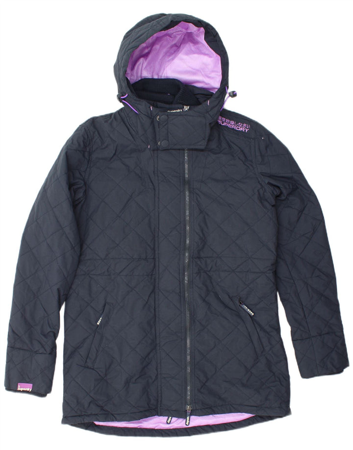 SUPERDRY Damska kurtka parka z kapturem Windparka UK 18 XL Granatowy nylon