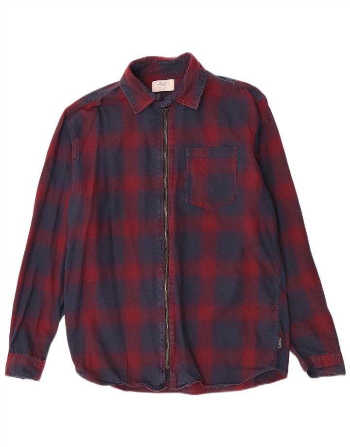 Męska koszula flanelowa Jack & Jones, duża, granatowa, bawełniana w kratę