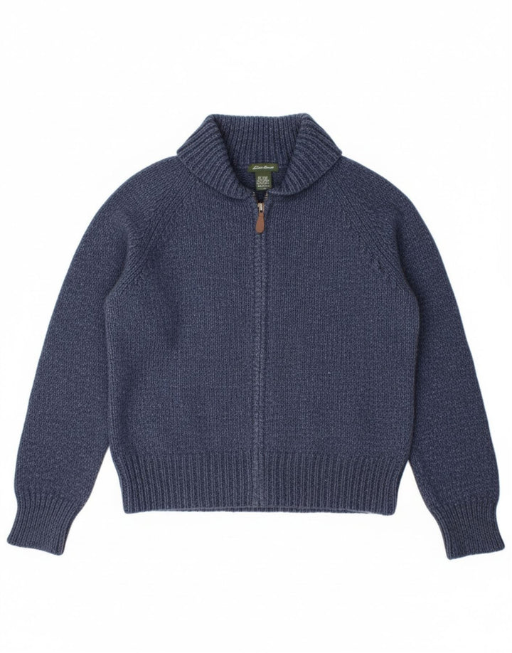 EDDIE BAUER Womens Cardigan Sweater UK 14 Large Navy Blue Wool