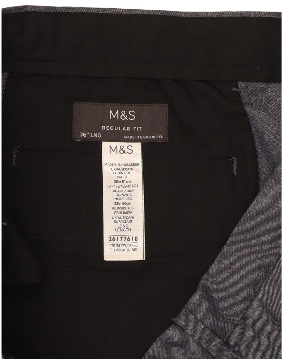 Męskie spodnie chino o regularnym kroju Marks & Spencer W36 L33 Szary poliester