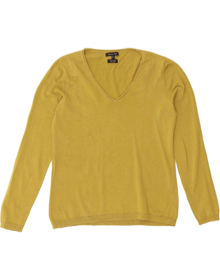 MASSIMO DUTTI Womens V-Neck Jumper Sweater UK 14 Medium Yellow Cotton Vintage Massimo Dutti and Second-Hand Massimo Dutti from Messina Hembry 