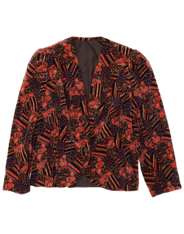 VINTAGE Damska marynarka zapinana na 1 guzik, aksamitna UK 14, średnia czerwona w kwiaty