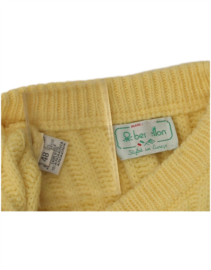 Męski sweter z wycięciem pod szyją Benetton IT 48 Średni żółty akryl