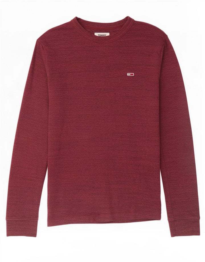 Męski top Tommy Hilfiger z długim rękawem, średniej wielkości bordowy, bawełniany nakrapiany
