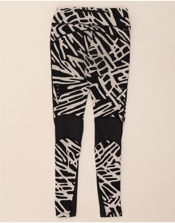 Damskie legginsy NIKE Dri Fit z abstrakcyjnym wzorem UK 8, małe, z czarnego nylonu