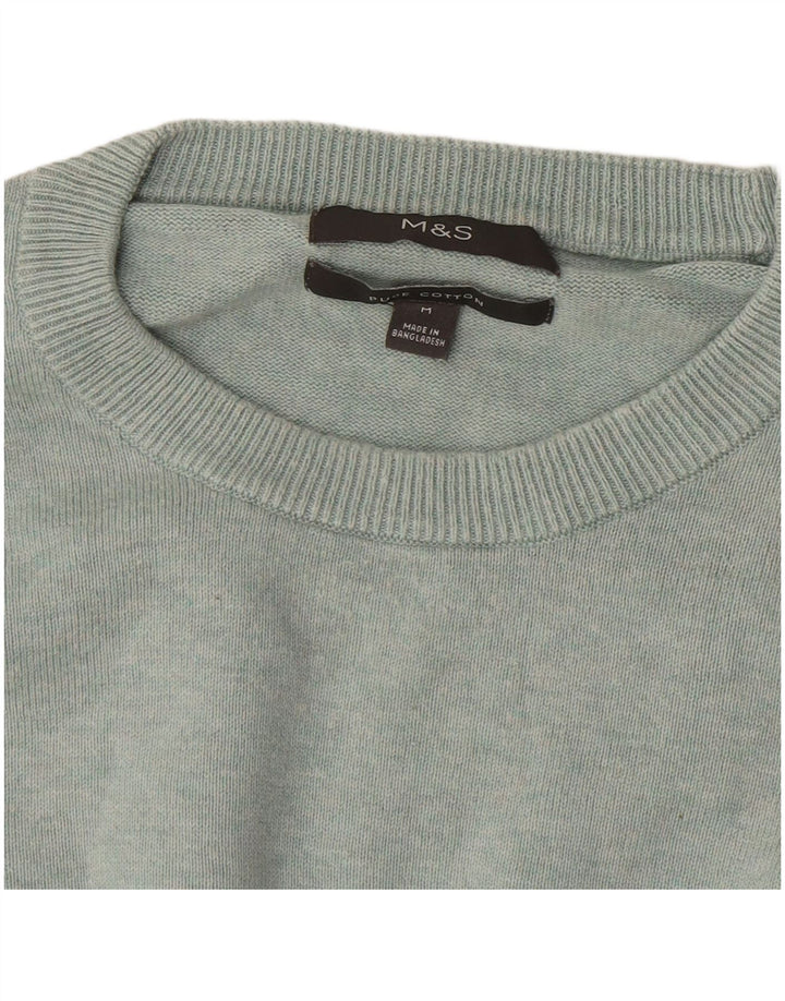 Marks & Spencer Męski sweter z okrągłym dekoltem, średniozielony, bawełniany