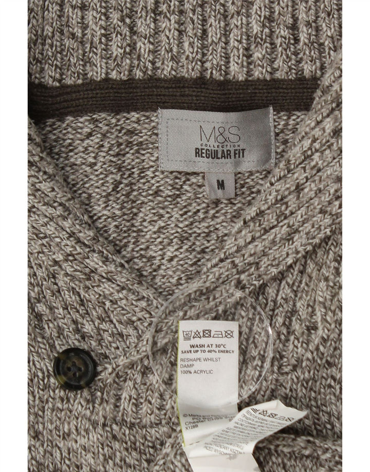Marks & Spencer Męski sweter z szalowym dekoltem, średnioszary, nakrapiany