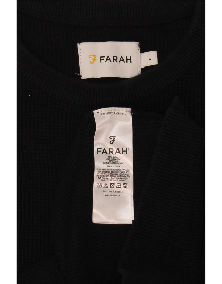 Farah Męski sweter z okrągłym dekoltem, duży, czarny, bawełniany