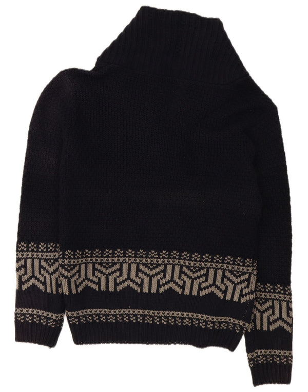 Vintage męski sweter z szalowym dekoltem XL granatowy geometryczny