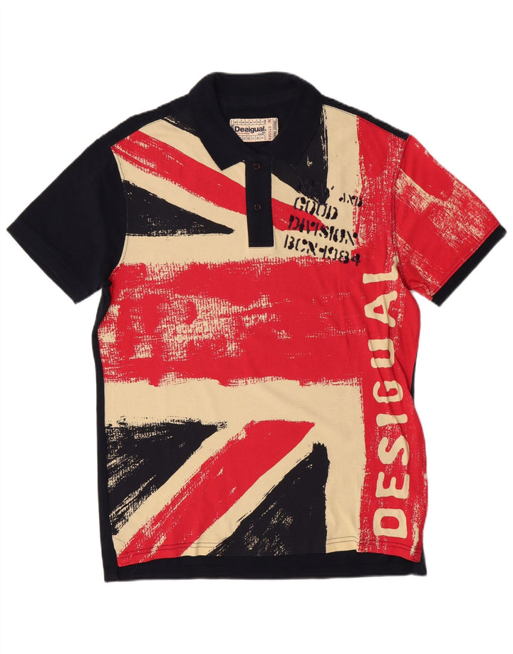 Męska koszulka polo DESIGUAL z grafiką, duża, granatowa, bawełniana w bloki kolorów