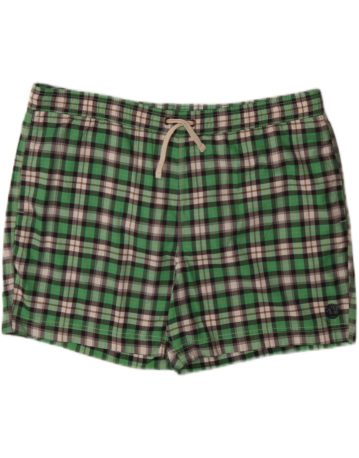 TIMBERLAND Mens Coupe Standard Swimming Shorts XL  Green Check Polyester Vintage Timberland and Second-Hand Timberland from Messina Hembry 