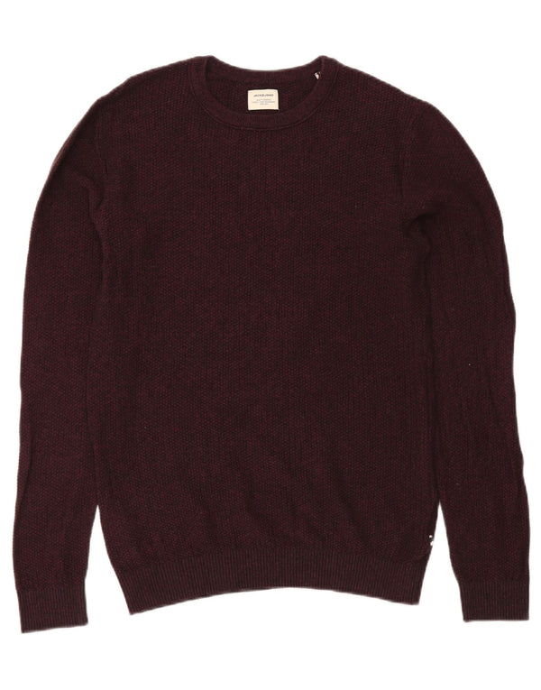 Męski sweter Jack & Jones z okrągłym dekoltem, średniej wielkości burgundowa, bawełniana nakrapiana