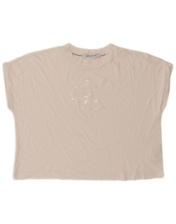 T-shirt damski Calvin Klein Jeans Crop Graphic Top UK 16, duży, biały, bawełniany