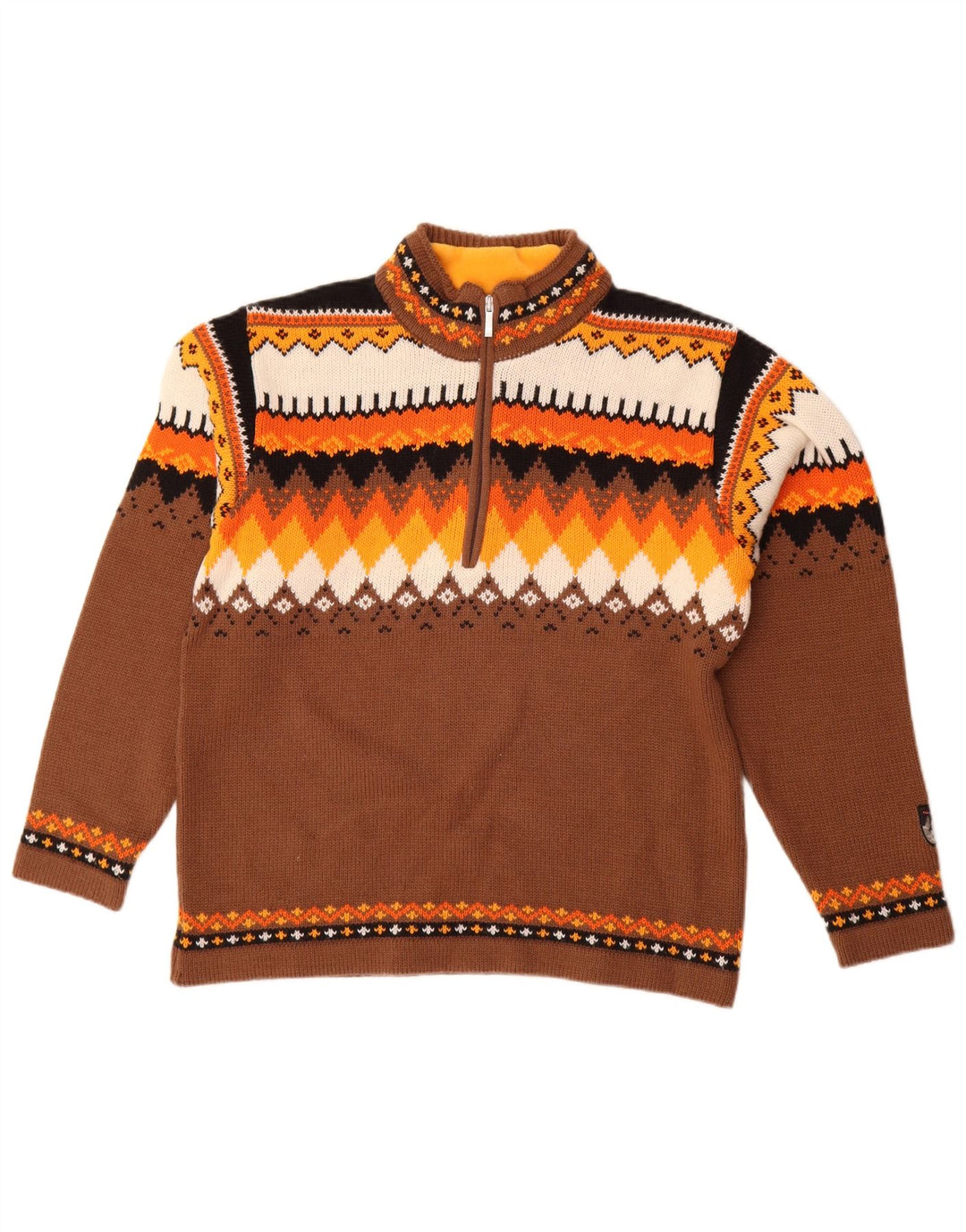 Męski sweter z zamkiem Campagnolo Średni brązowy, geometryczny wełniany