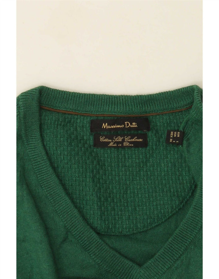 Męski sweter Massimo Dutti z dekoltem w kształcie litery V, mały, zielony, bawełniany
