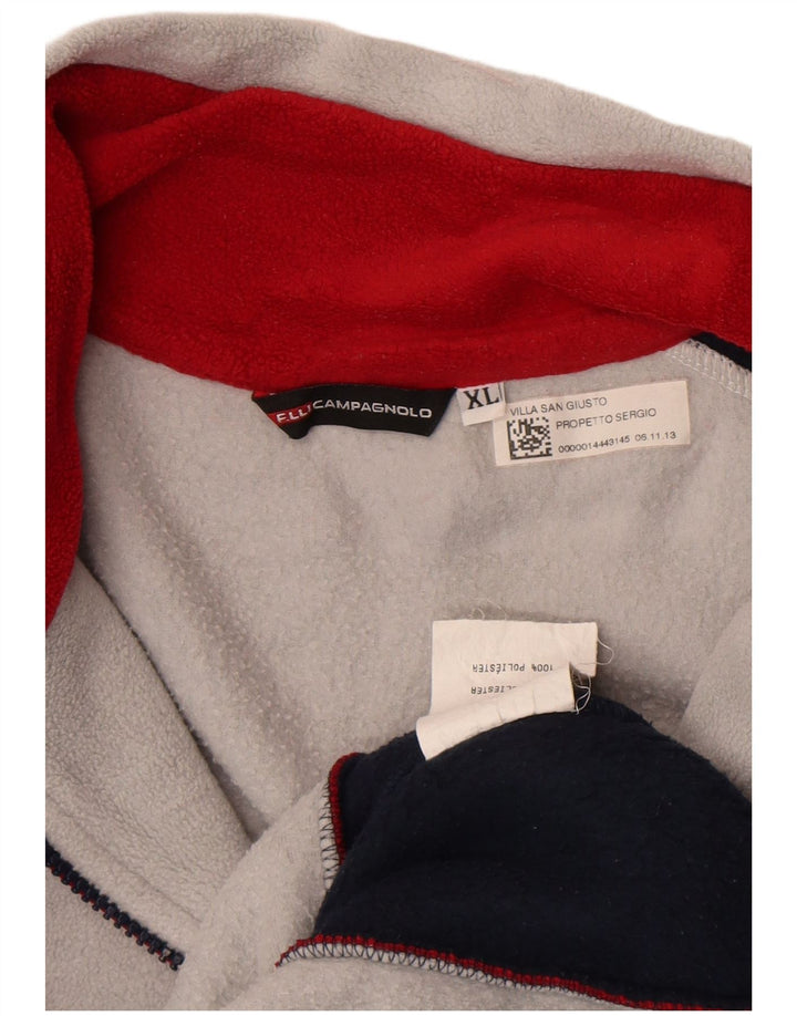 Vintage męski sweter polarowy z zamkiem błyskawicznym XL, szary, kolorowy poliester