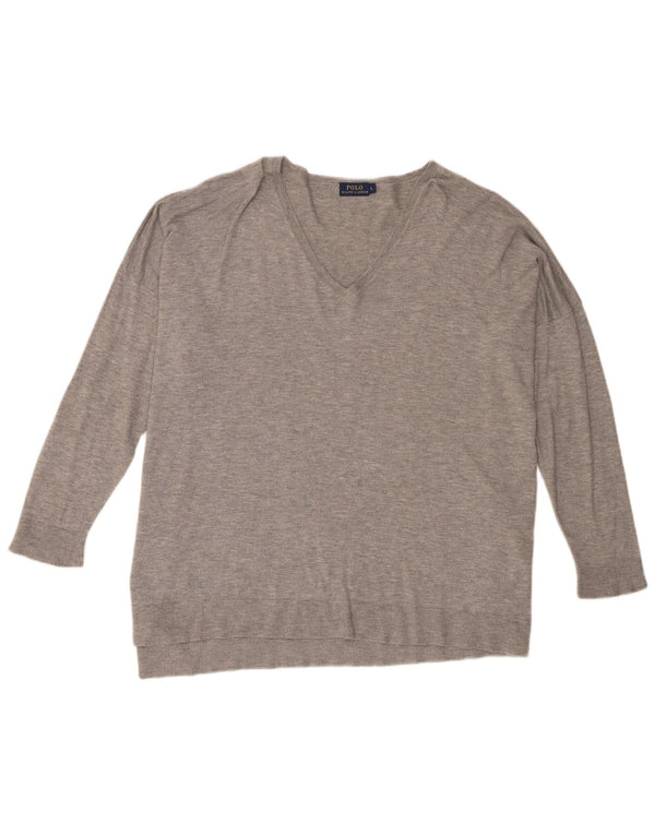 Sweter damski Polo Ralph Lauren, oversize, z dekoltem w kształcie litery V, UK 16, duży, szary