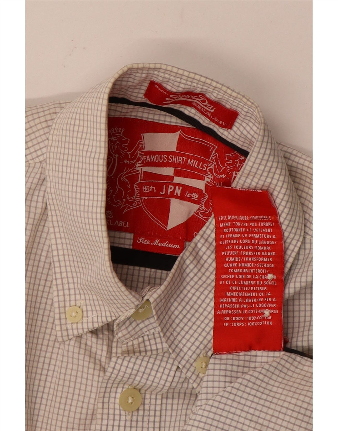Męska koszula z krótkim rękawem Superdry, bawełniana w średnią kratkę w kolorze złamanej bieli