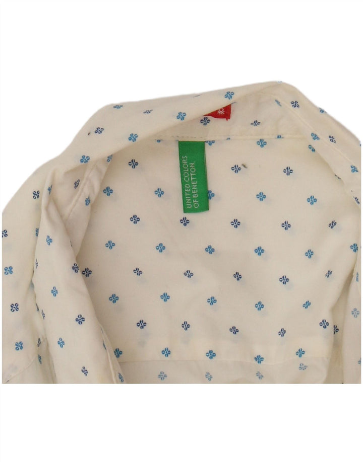 BENETTON Mens Slim Shirt Medium White Floral