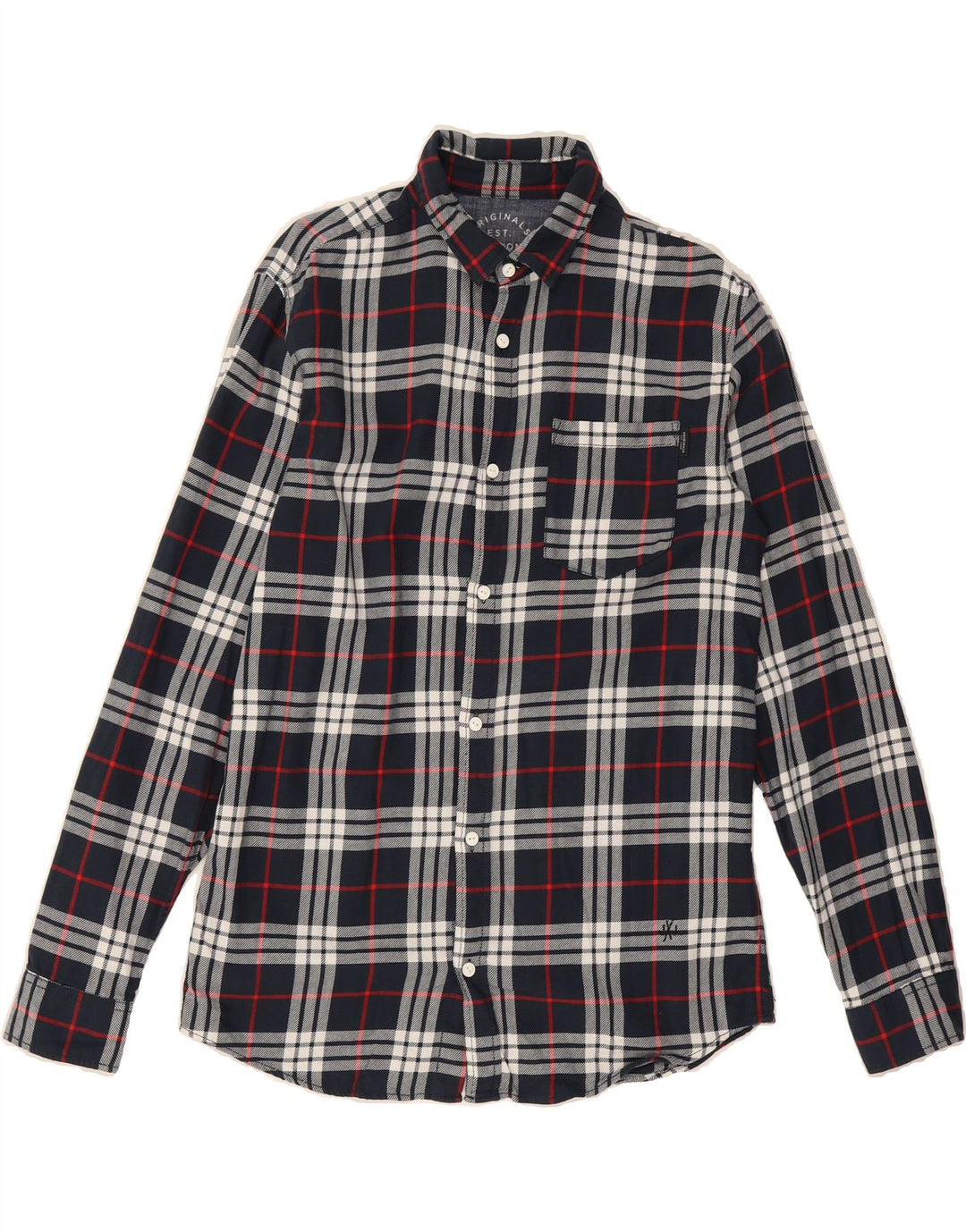 JACK & JONES Mens Flannel Shirt Medium Navy Blue Check Cotton Vintage Jack & Jones and Second-Hand Jack & Jones from Messina Hembry 