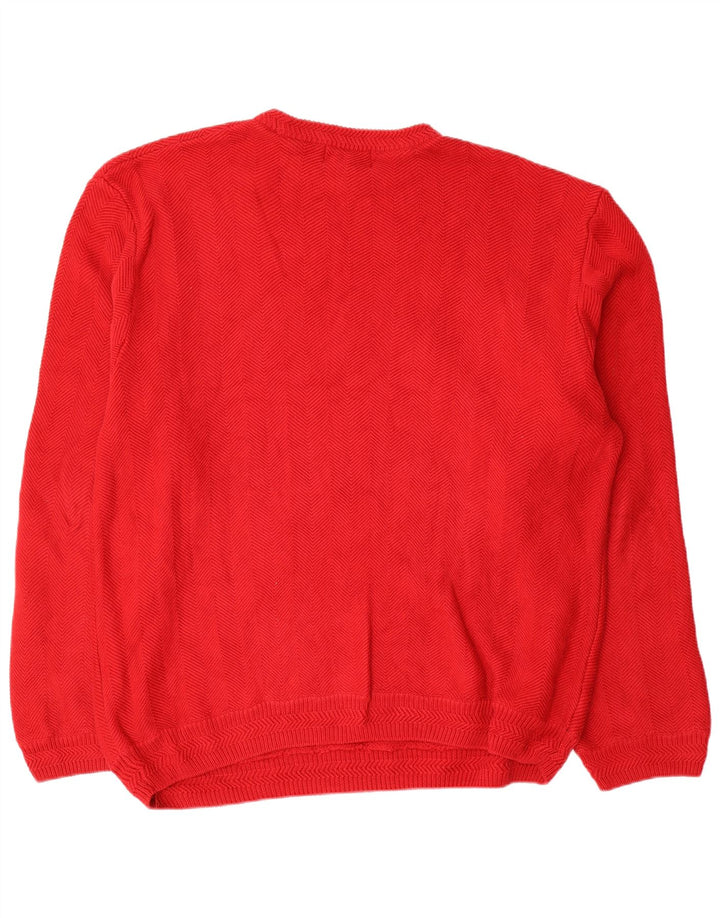 Męski sweter z wycięciem pod szyją Chaps 2XL, czerwona bawełna w jodełkę