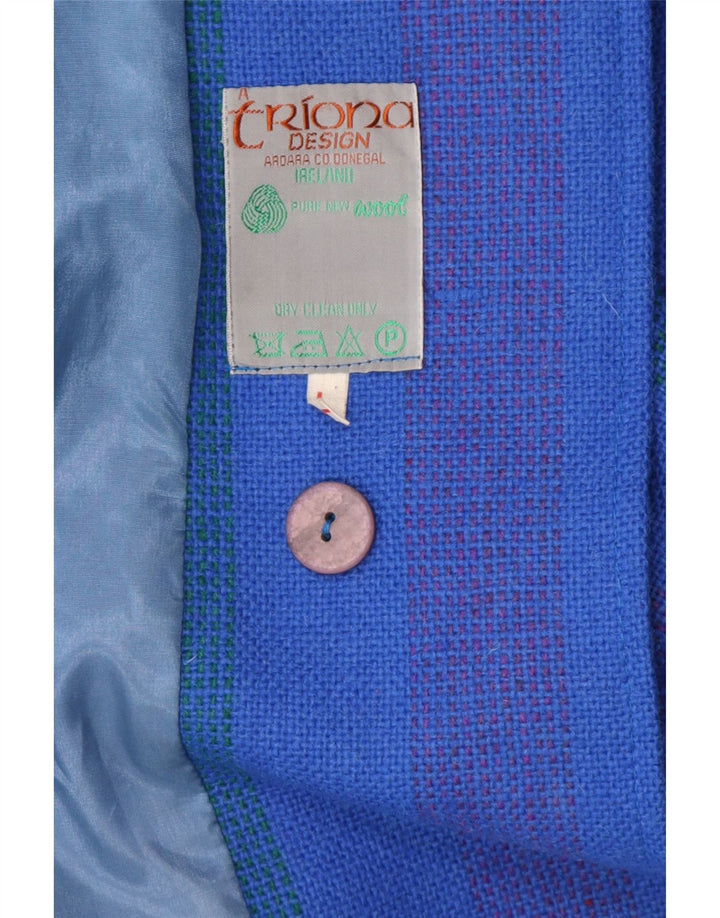 Damski wełniany płaszcz pelerynowy Triona UK 16 w duże niebieskie paski, nowa wełna