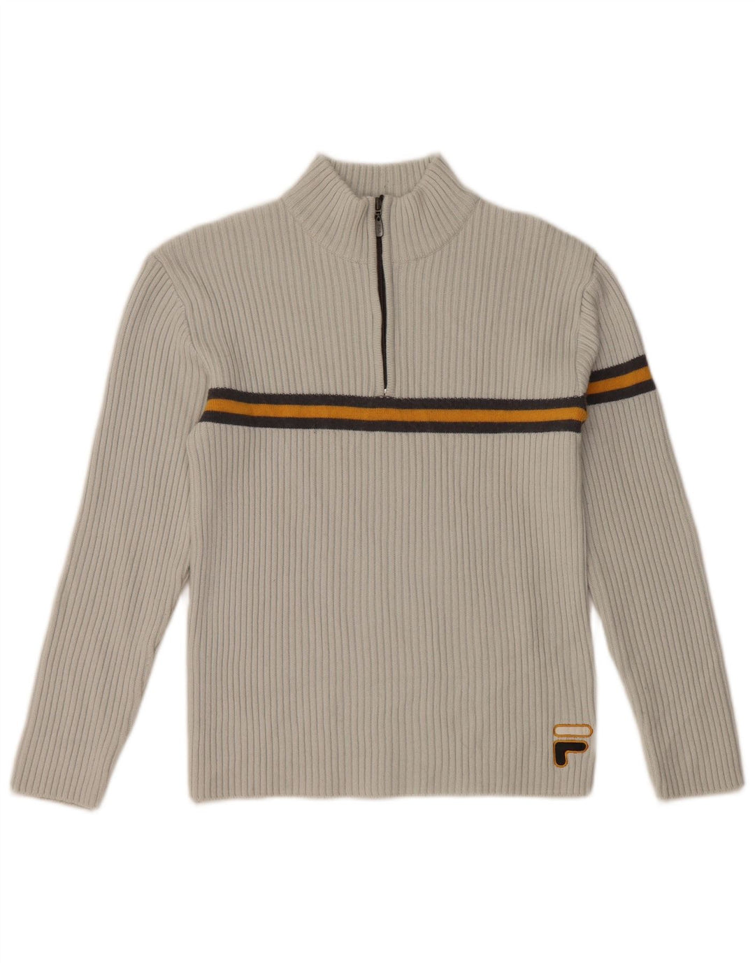 FILA Damski sweter z zamkiem błyskawicznym UK 10, wełniany w małe szare paski