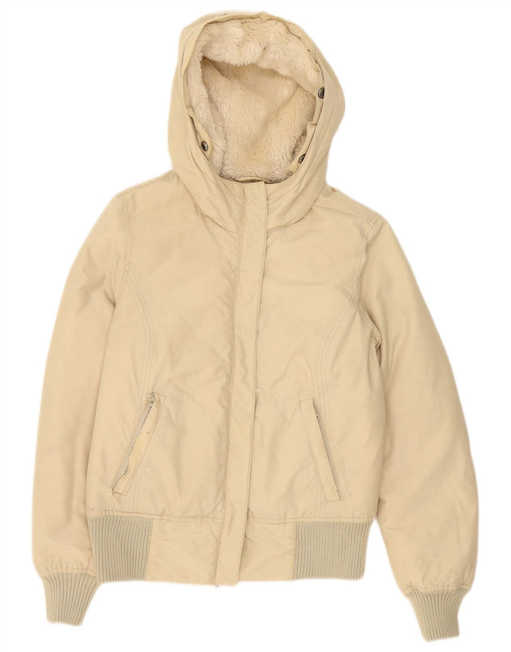 Damska kurtka z kapturem, oversize, wyściełana Woolrich UK 10, mała, beżowa, bawełniana