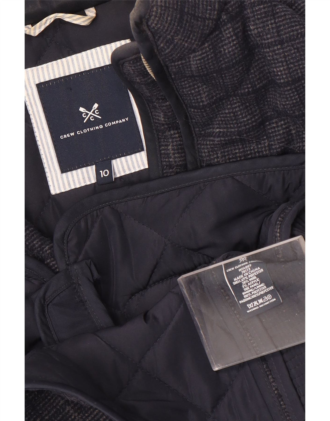 Crew Clothing Damska pikowana kamizelka UK 10, mała, granatowa, poliester w kratkę