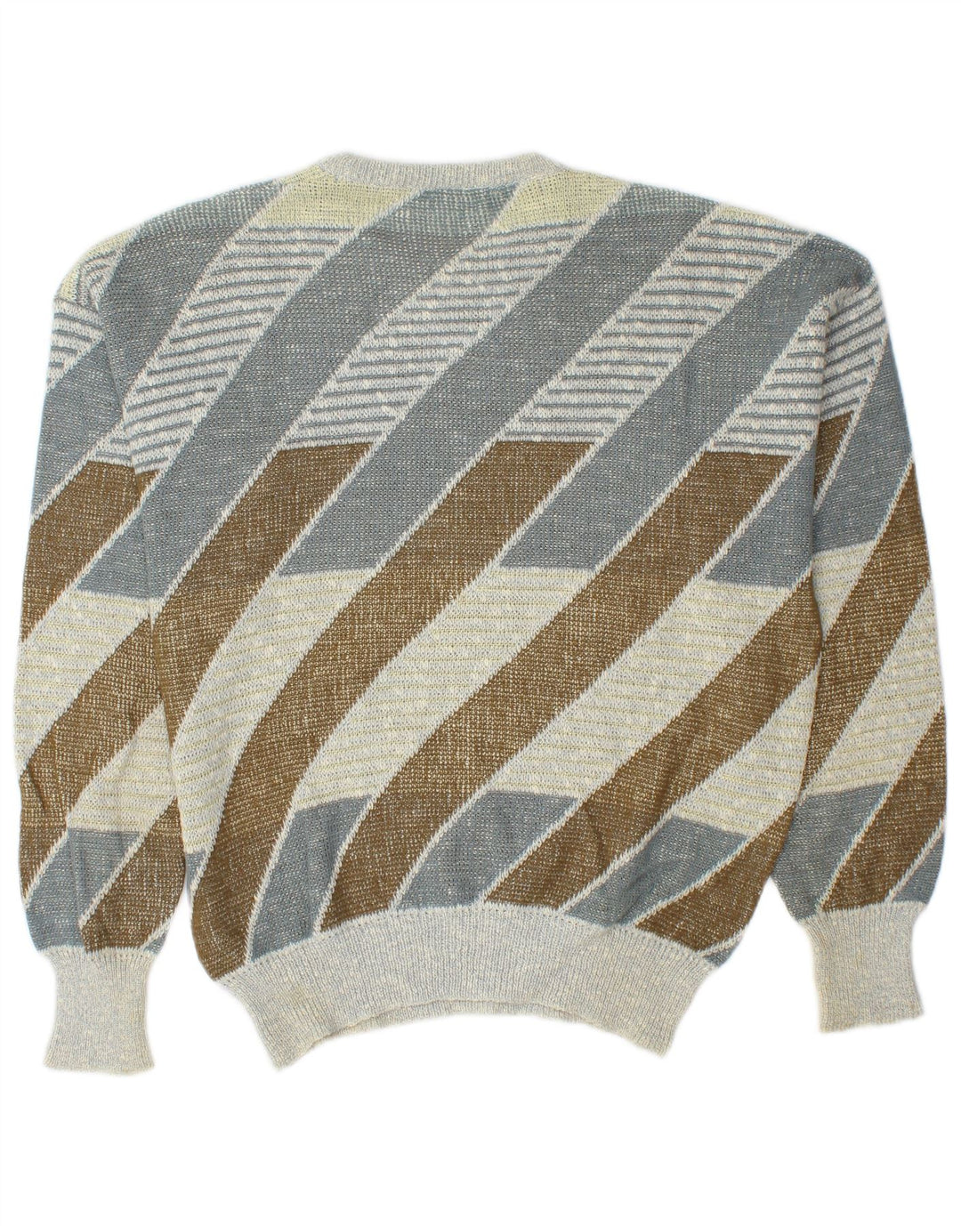 Vintage męski sweter z wycięciem pod szyją, średniej wielkości, wielobarwny, bawełniany w paski