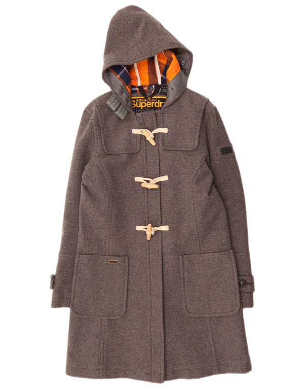 Damski płaszcz z kapturem Superdry UK 12, średnioszary, wełniany
