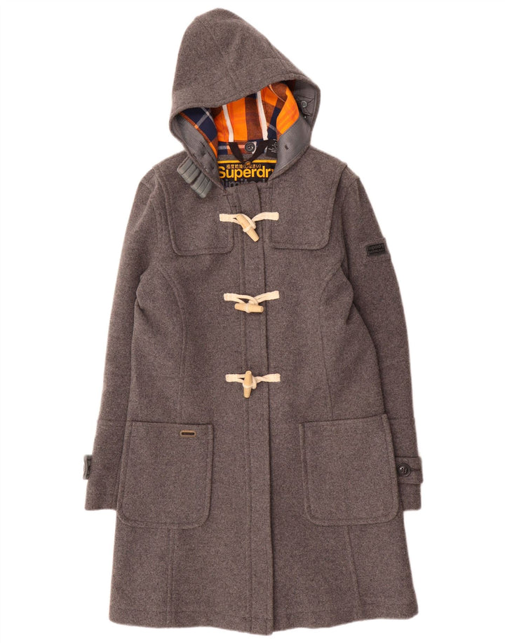 Damski płaszcz z kapturem Superdry UK 12, średnioszary, wełniany