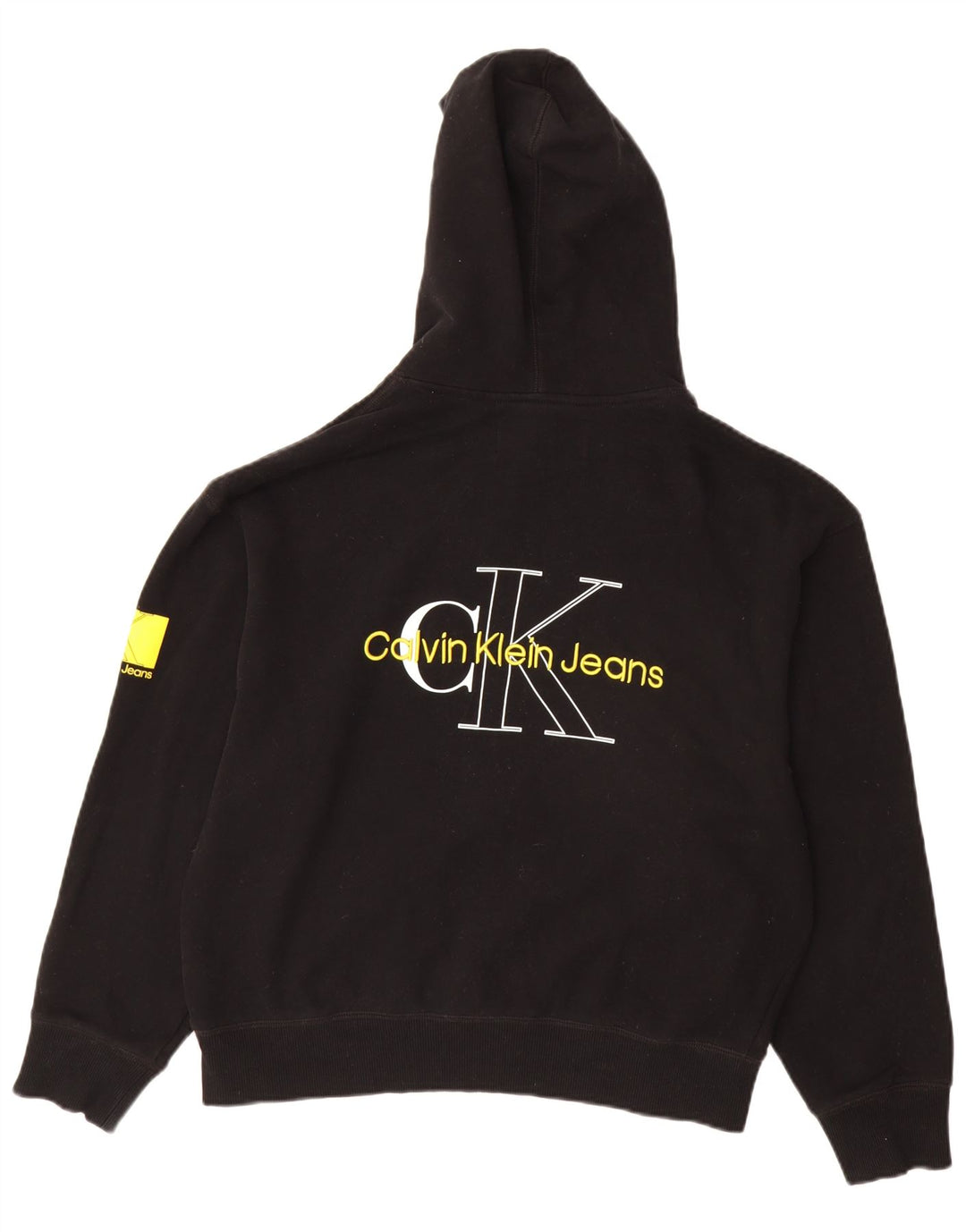 Męski sweter z kapturem i grafiką CALVIN KLEIN JEANS, średniej wielkości, czarny, bawełniany