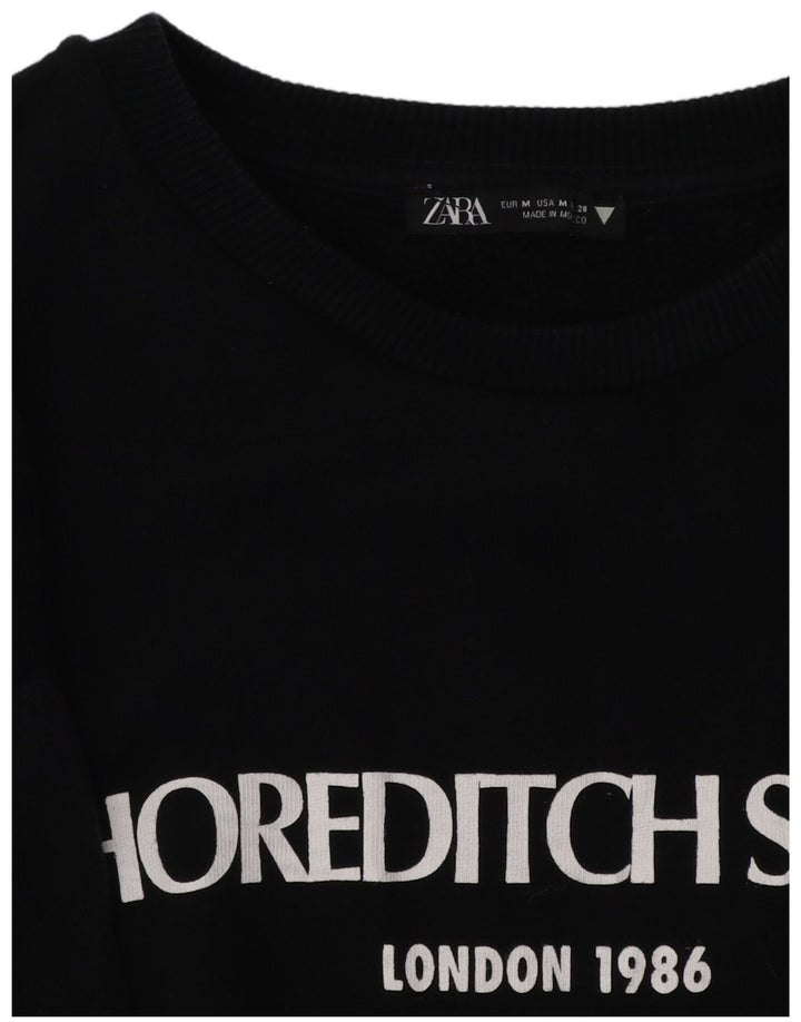 Damska bluza dresowa ZARA z grafiką, sukienka UK 14, średnia czarna bawełna