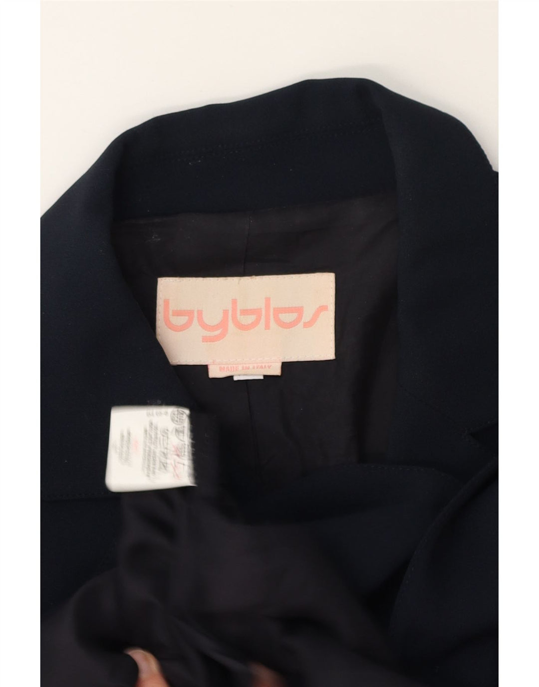 BYBLOS Womens 4 Button Blazer Jacket UK 12 Medium Navy Blue Viscose Vintage Byblos and Second-Hand Byblos from Messina Hembry 