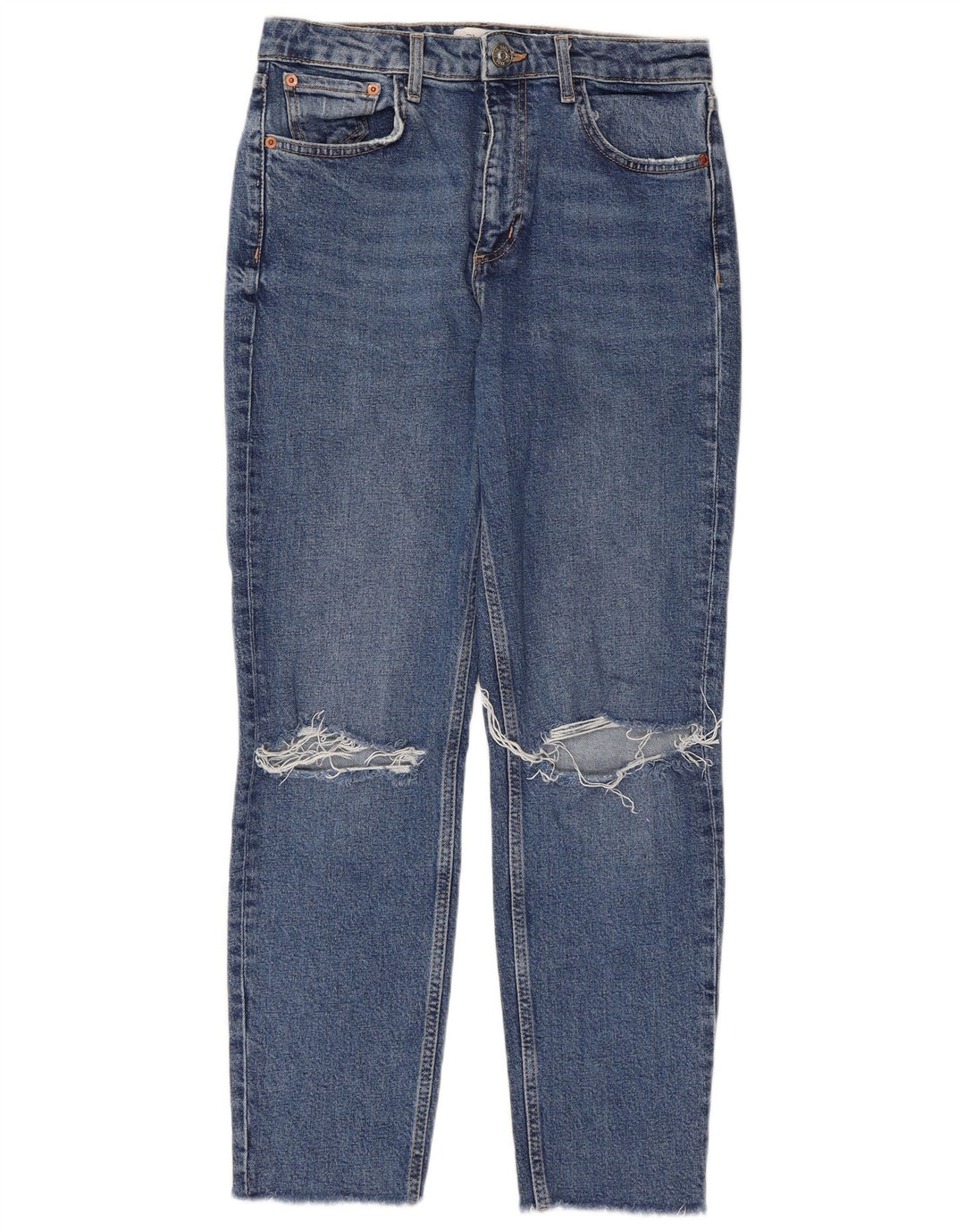 Damskie jeansy ZARA w trudnej sytuacji, EU 40 Medium W30 L26 Niebieskie