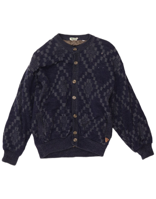 Męski sweter rozpinany VINTAGE, duży, granatowy, geometryczny, wiskoza