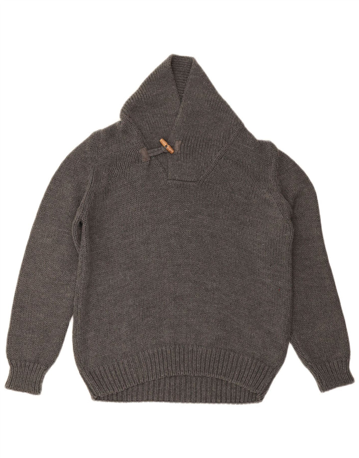 Męski sweter ZARA z szalowym dekoltem, duży, szary, akrylowy